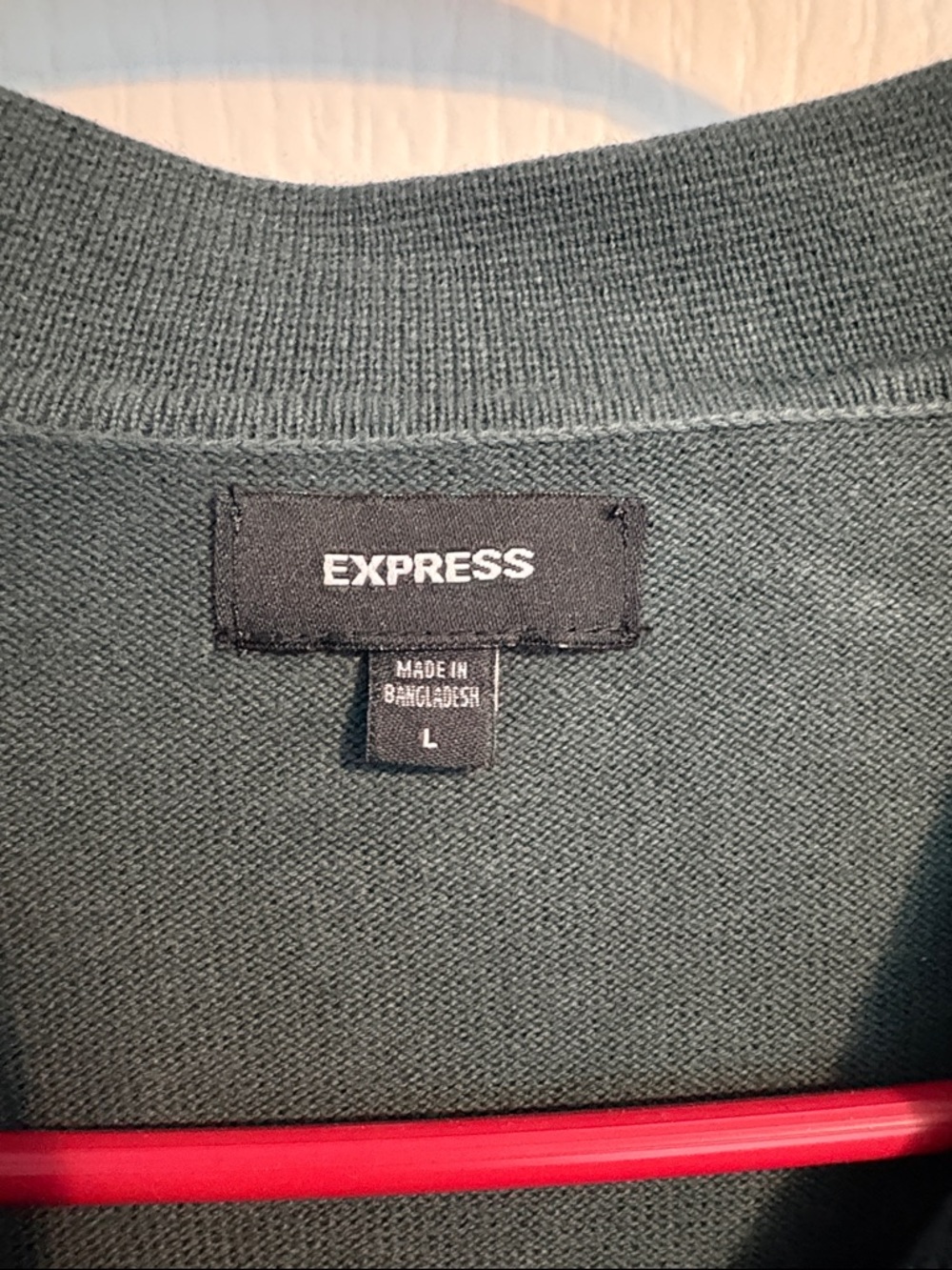 Express Dark Green Short-Sleeve Knit Polo with White Trim - Picture 2 of 2